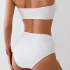White High-Waisted Bikini Set with Rose Detail, Stretchy Cotton Blend Swimwear for Beach & Pool by Inlyline