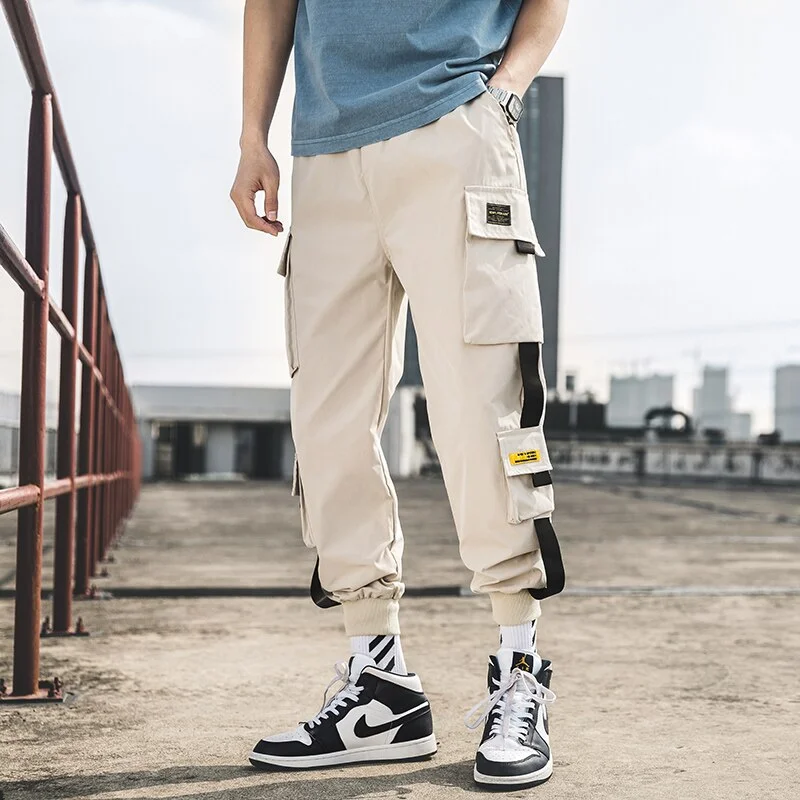 Aonga Ribbons Harem Joggers Men Cargo Pants Streetwear  Hip Hop Casual Pockets Track Pants Male Harajuku Fashion Trousers aonga