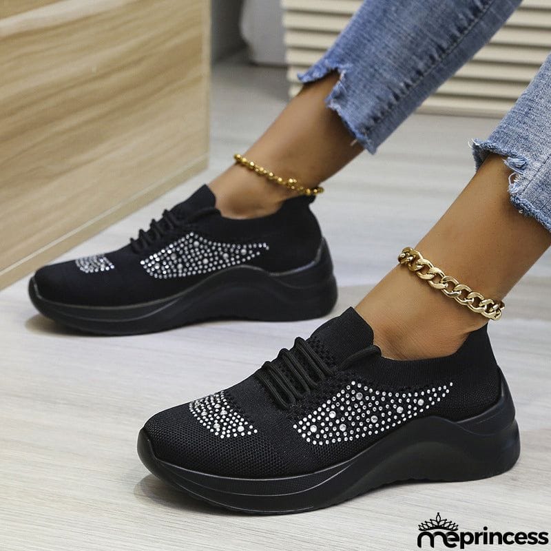 Lady Summer Trendy Solid Color Rhinestone Walking Sneakers