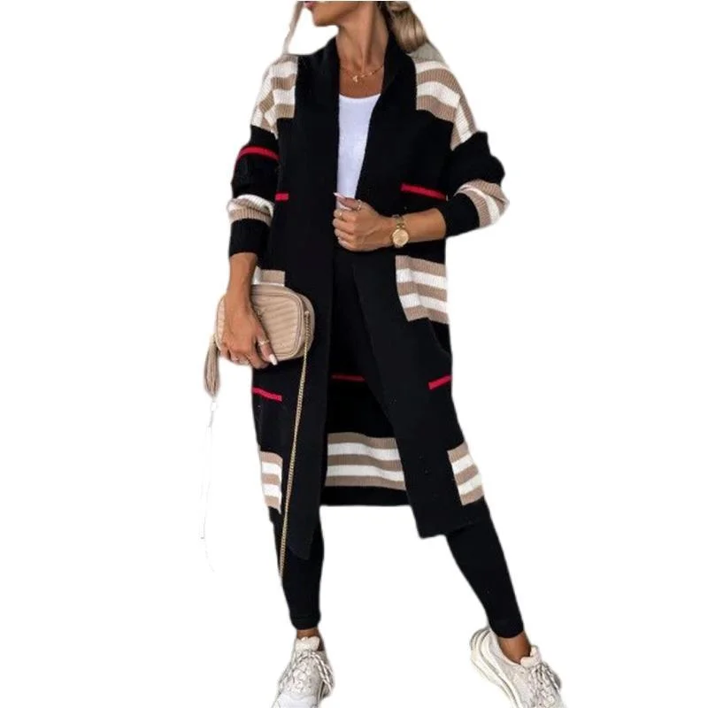 Athvotar Athvotar Long Striped Knitted Cardigan Large Version Of Loose Long-Sleeved Sweater Coat Woman
