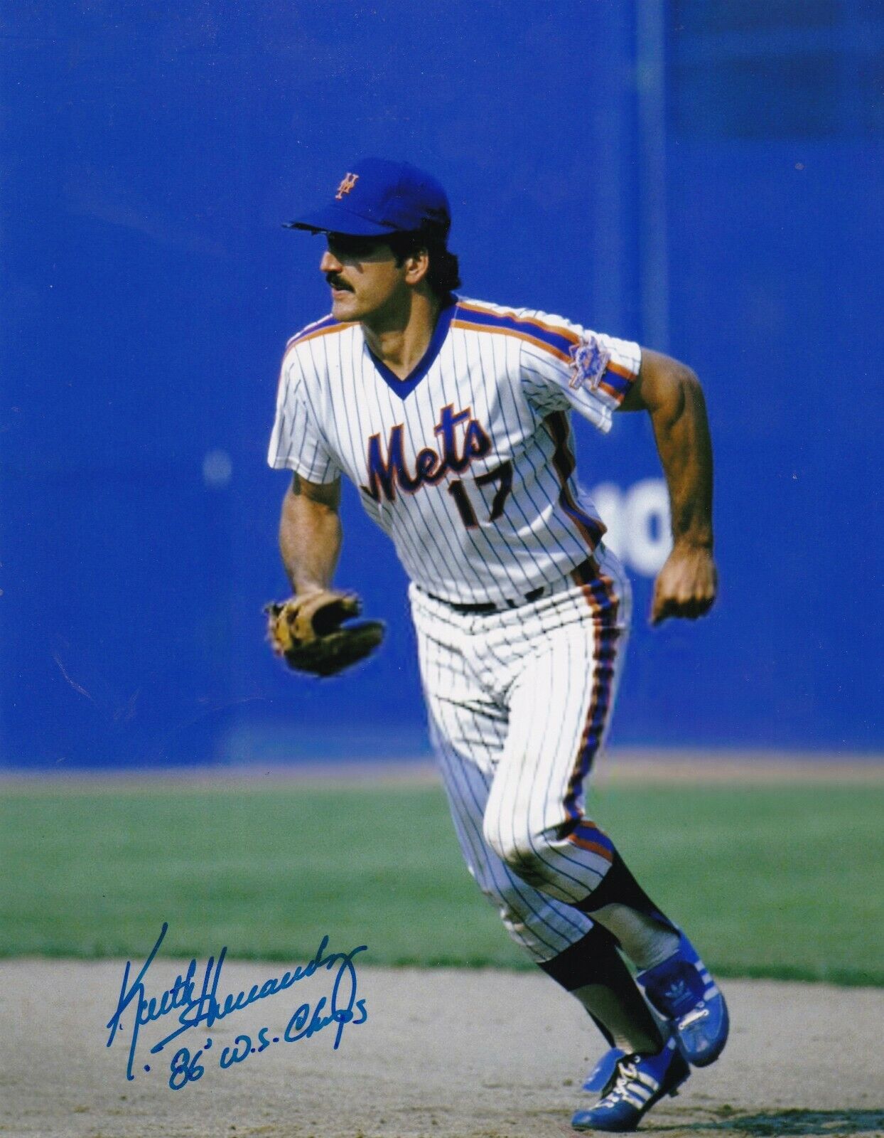 KEITH HERNANDEZ NEW YORK METS 1986 WS CHAMPS ACTION SIGNED 8x10