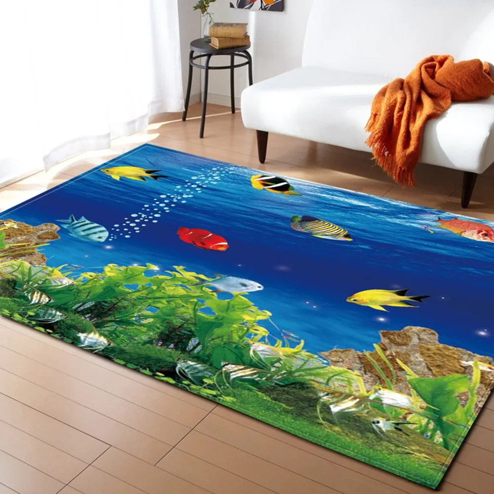 3D underwater world pattern living room coffee table decoration non-slip large carpet bedroom tatami mat children's room carpet