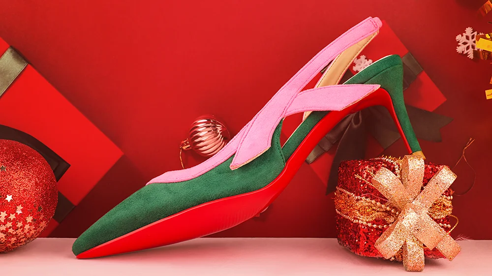 65mm Women's  Kitten Heels Pointed Toe Red Bottom Slingback Pumps Wedding Official Suede Sandals-MERUMOTE