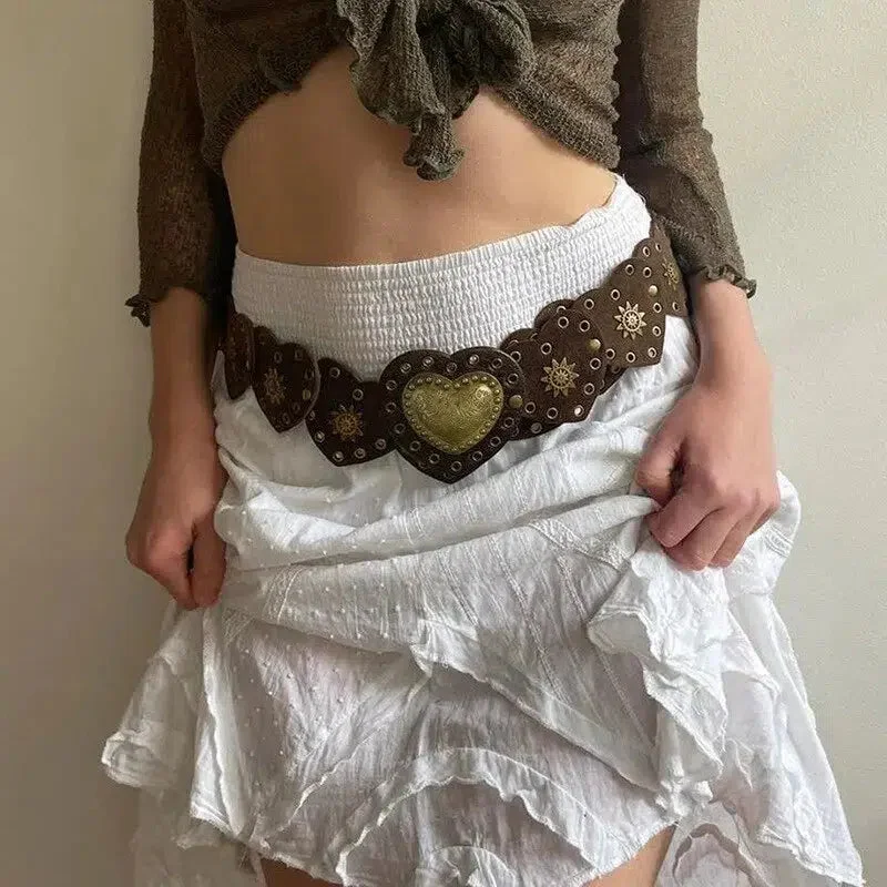 Brownm Ethnic Heart Suede Waist Belt