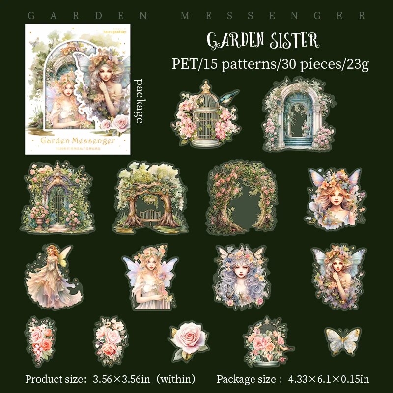 Journalsay 30 Sheets Garden Messenger Series Vintage Plant Flower Landscaping PET Sticker