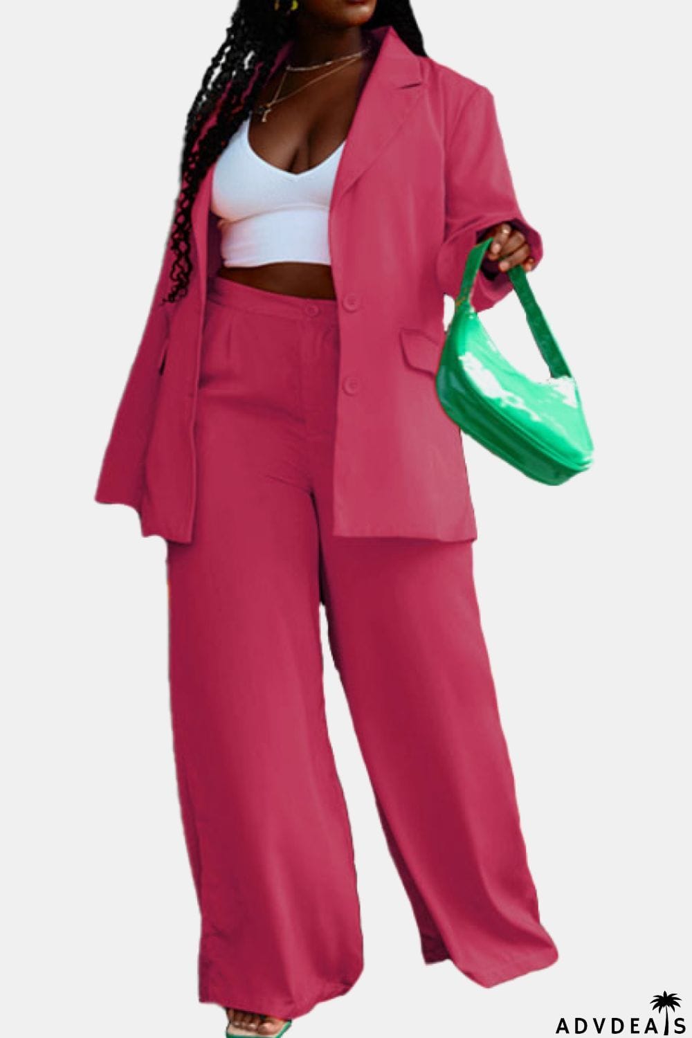 Lapel Collar Buttoned Blazer and Long Pants Set