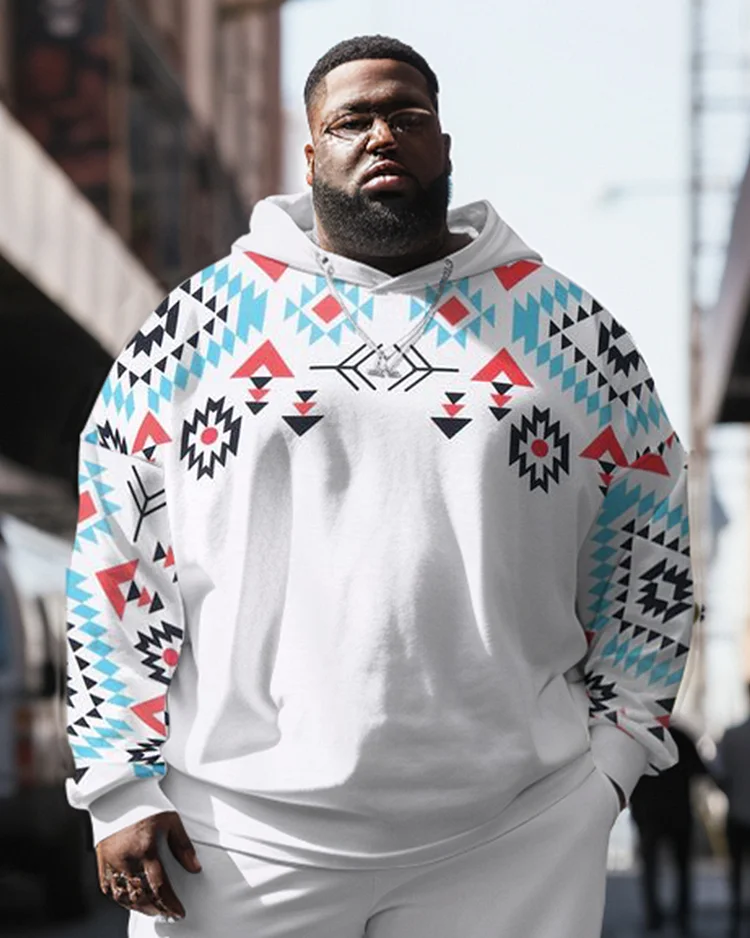 Men's Plus Size Casual Diamond Graphic Long Sleeve Hoodie Sporty Two Piece Suit