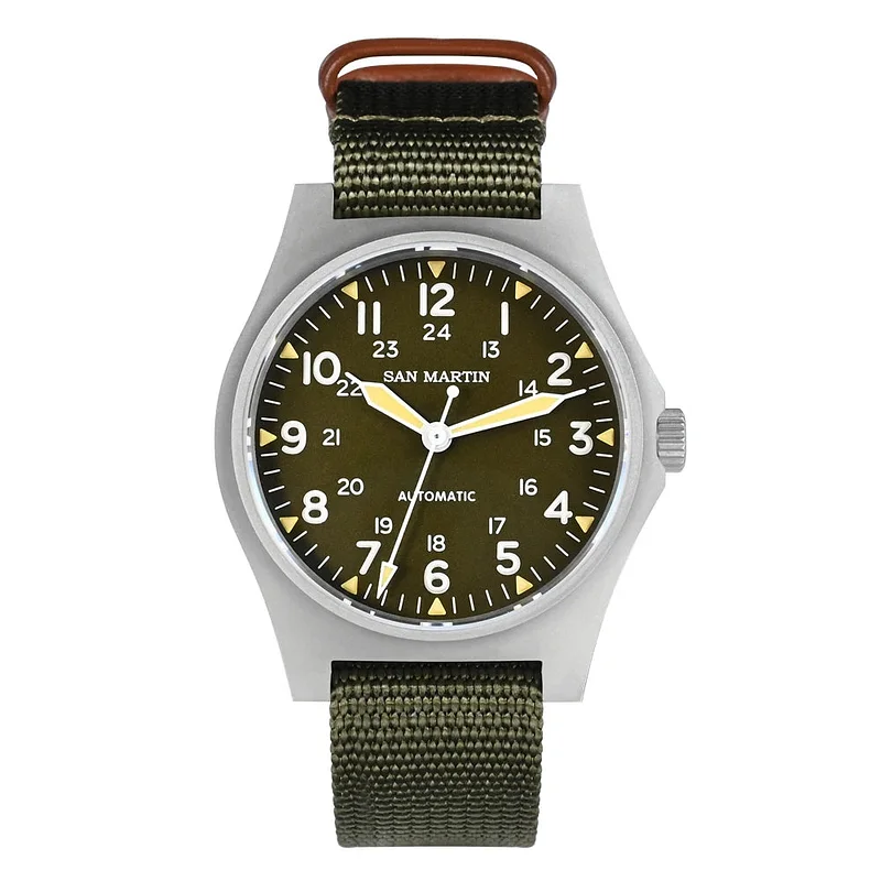 San Martin Men Pilot Watch 37mm RONDA 715 Fire Pattern Dial