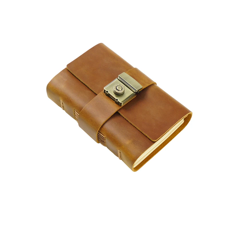 Fromthenon Genuine Leather Notebook Combination Lock Sketch Book Men and Women Vintage Handwork Cowhide Notebook