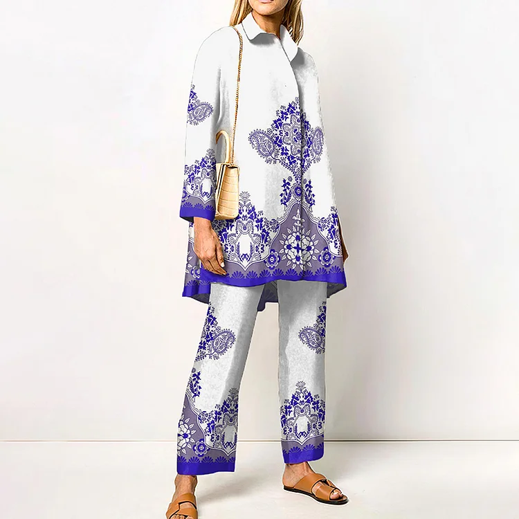 Casual Ethnic Print Two Piece Set