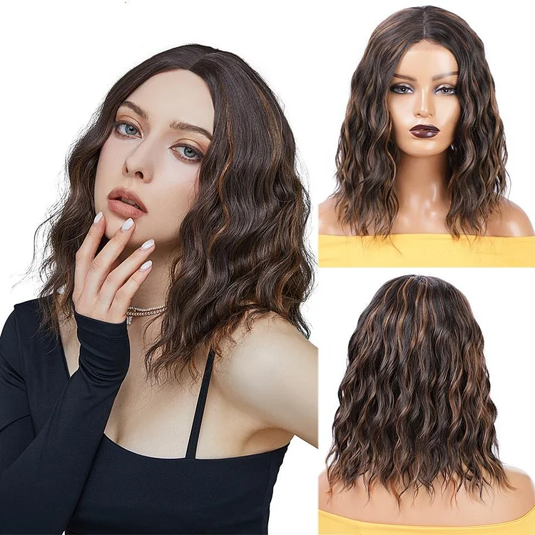 Wavy Brown & Black Bob Mini Lace Front Wig-elleschic