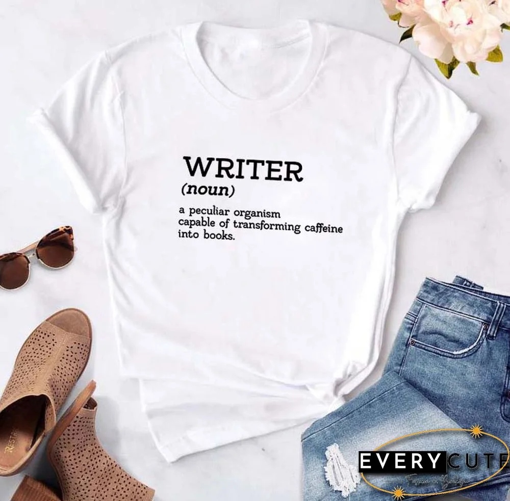 WRITER Printed Short Sleeve T-shirt Women Summer O-neck Cotton T Shirt Women Casual Loose Tee Shirt Femme Black & White
