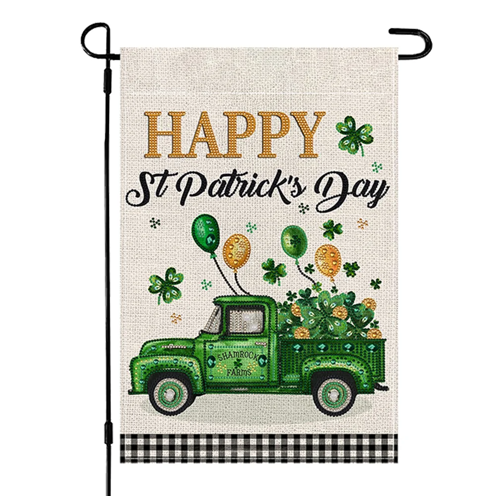 St. Patrick S Day Green Car Diamond Painting Garden Flag for Garden Patio Yard