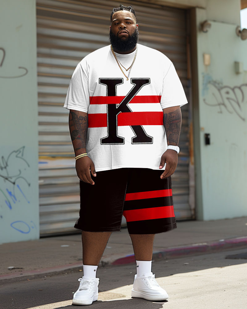 Men's Plus Size Street Casual K Letter Print T-Shirt Shorts Set