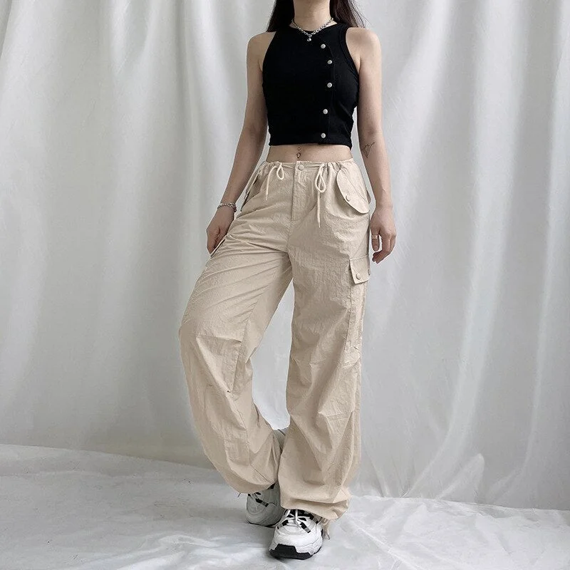 Tawnie Y2K Streetwear Baggy Cargo Pants Women Vintage Drawstring Low Waist Sweatpants Casual Loose Wide Leg Trousers 2022 Summer
