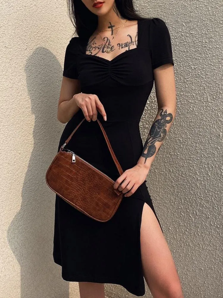 Brownm Academia Leg Split Midi Dress