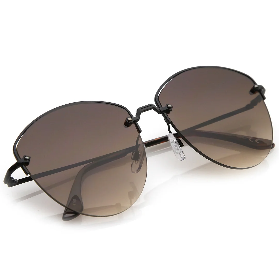 Modern Metal Nose Bridge Flat Lens Semi-Rimless glasses 60mm