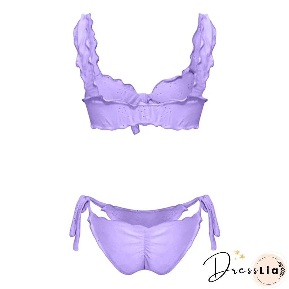 Fashion Women Two Piece Bikini Set Summer Beach Ruched Push-up Padded Bikini Tops High Waist Bottoms Ladies Swimwear