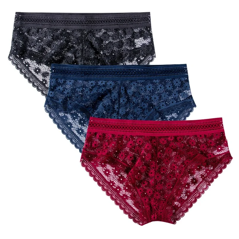 3pcs Sexy Lace Panties For Women Underwear Fashion Lingerie Breathable Hollow Out Underpants Female Low-Rise Daisy Briefs