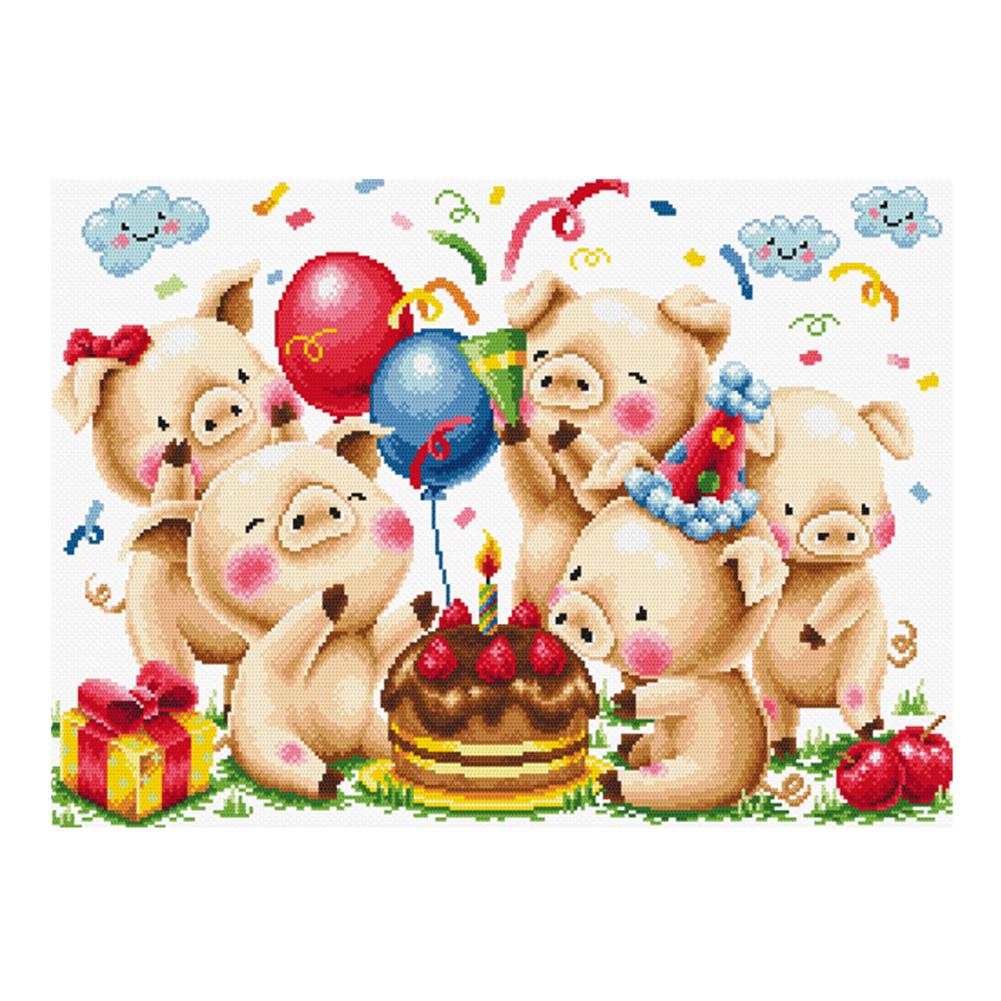 

Little Pig\ S Birthday Party - 11CT Stamped Cross Stitch - 66*49cm, 501 Original