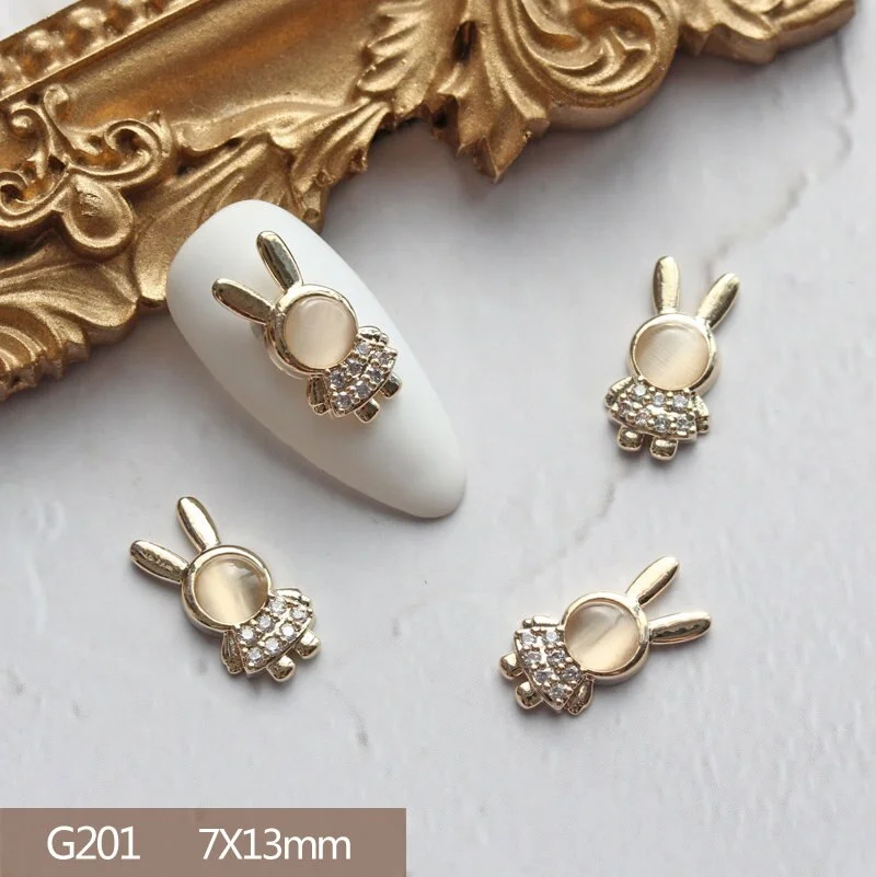 10pcs Heart Bear Rabbit Pendant 3D Alloy Nail Art Zircon Pearl Metal Manicure Nails Accessories DIY Nail Decorations Nail Charms