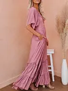 Solid Color Batwing Sleeves Falbala Maxi Dresses