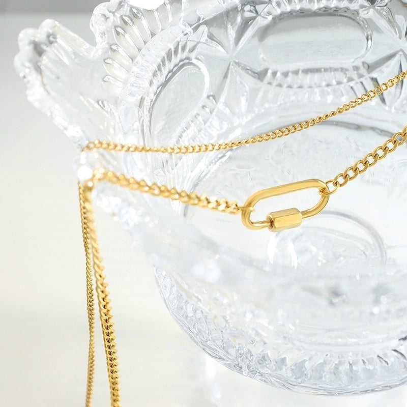 Minimalist Oval 304 Stainless Steel Titanium Steel 18K Gold Plated Layered Necklaces