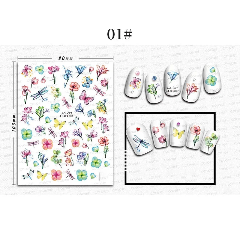 1 Sheet 3D Halloween Nail Sticker Christmas Skull Bone Snake Butterfly Maple Leaf Pattern Decals Manicures 3D Nail Decorations