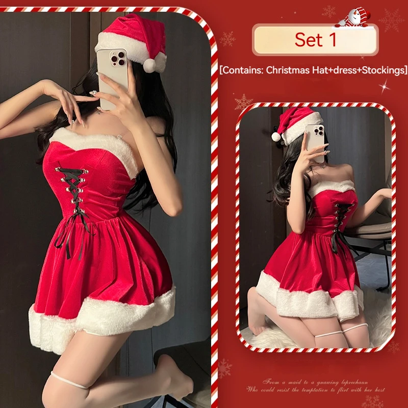 [Wetrose] In Stock Christmas Girlfriend Cute Dress Sexy Lingerie Costume Outfit Full Set