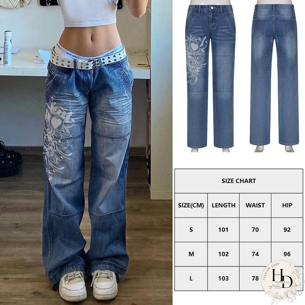 Sifreyr Butterfly Print Baggy Jeans Women Autumn Low Waist Denim Flare Pants Harajuku Streetwear Vintage Y2K Fairy Grunge Jeans