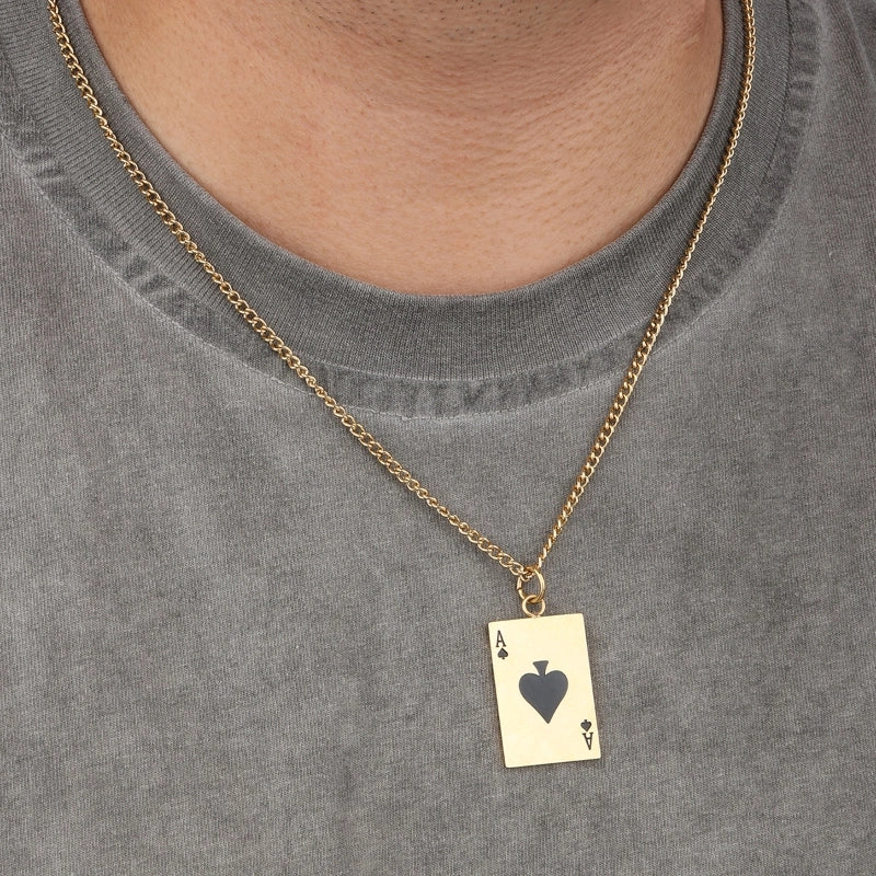 Casual Poker 18K Gold Plated 304 Stainless Steel Pendant Necklace
