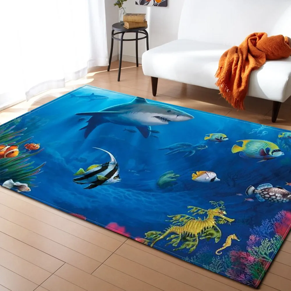 3D underwater world pattern living room coffee table decoration non-slip large carpet bedroom tatami mat children's room carpet