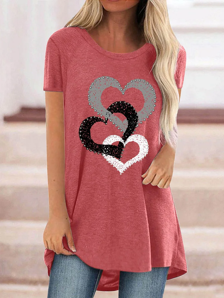 Casual Chain Love Pattern Crew Neck Short Sleeve T-Shirts