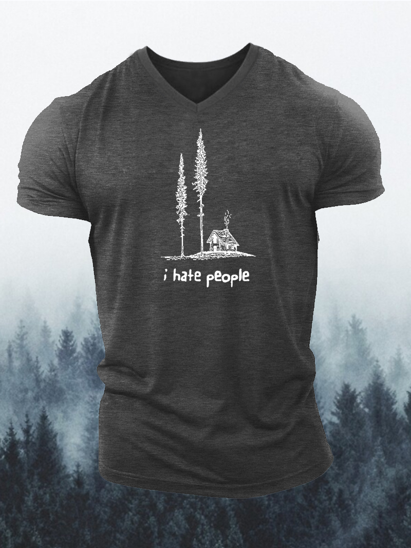 I Hate People Printed Men's V-Neck T-Shirt