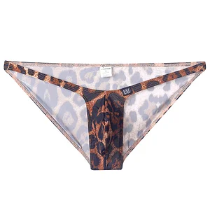 Ultra-thin leopard print ice silk men's sexy U-convex large bladder elastic tight low-waist underwear