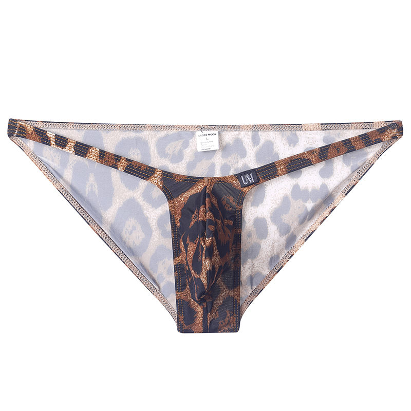 Ultra-thin leopard print ice silk men's sexy U-convex large bladder elastic tight low-waist underwear