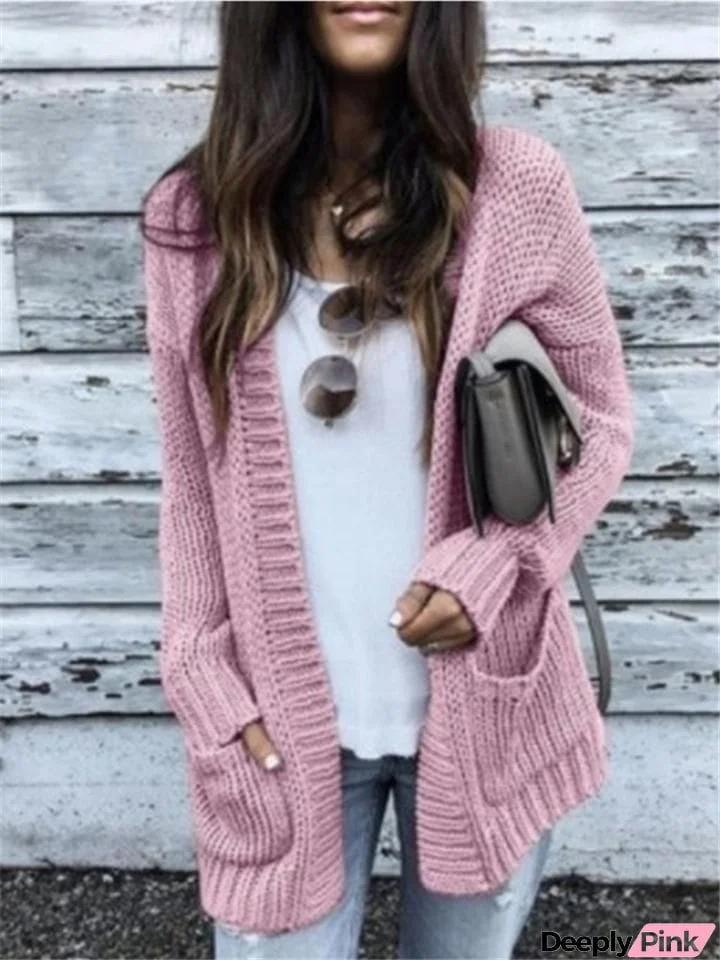 Comfy Front Open Knit Cardigan Sweater with Pockets