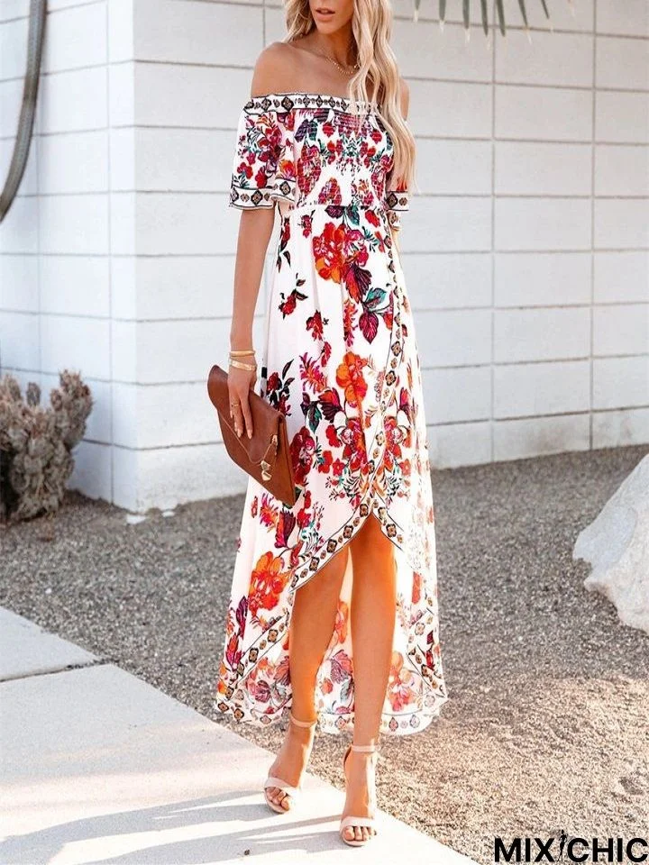 Irregular Dress with Shoulder Print