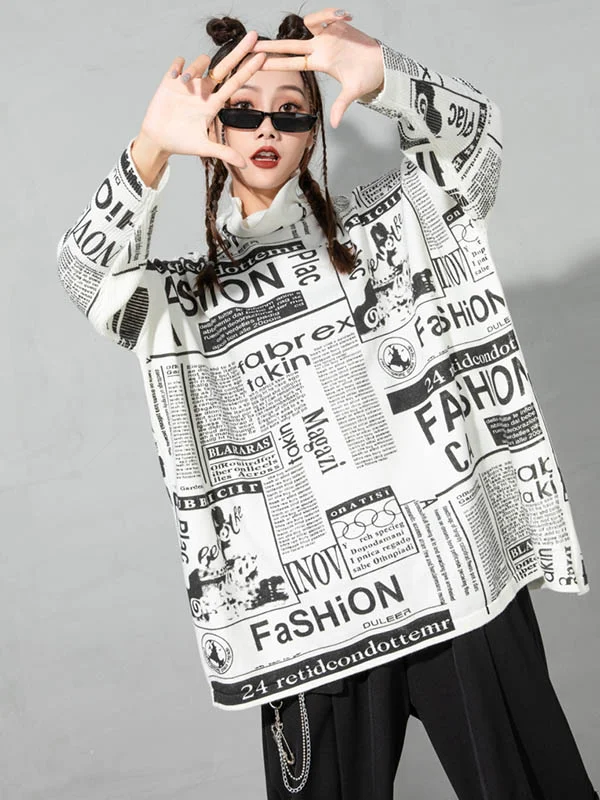 Fashion Letter Print High-Neck Pullover