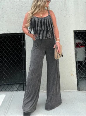 Style & Comfort for Mature Women Women's Sleeveless V-neck Tassels Solid Color Jumpsuit