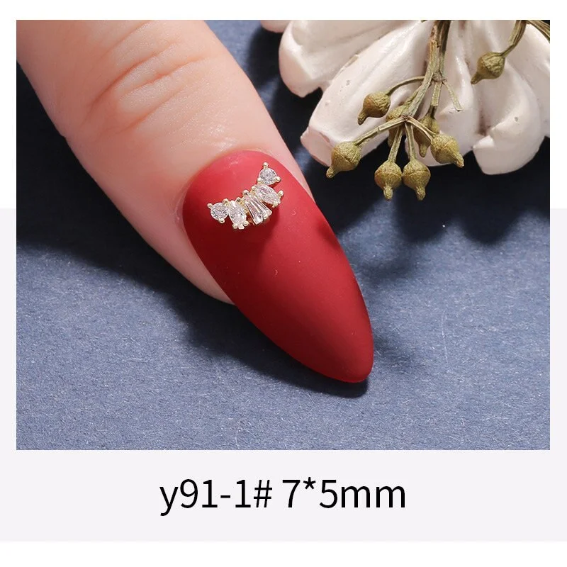 5pcs Real Gold Crystal Pearl Zircon Chain Nail Art Rhinestone metal manicure nail accessories DIY Nail Decoration Nails charms
