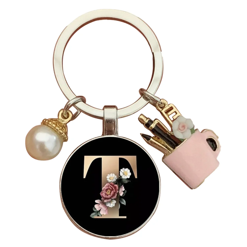 Resin Alphabet Letter Keychain Pearl Alphabet Key Ring Charms for Key Handbag Backpack