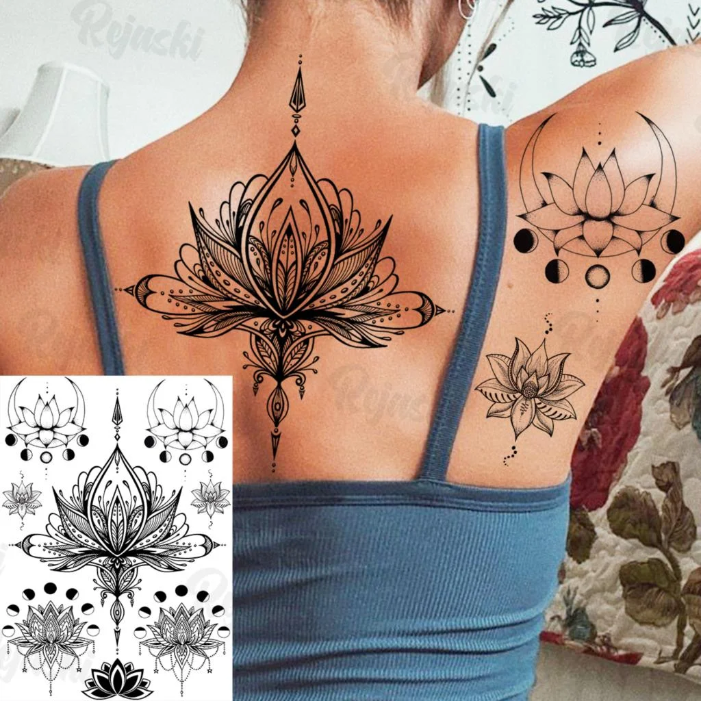 Sdrawing Elephant Pendant Temporary Tattoos For Women Men Lion Butterfly Snake Feather Fake Tattoo Sticker Glamour Back Body Tatoos