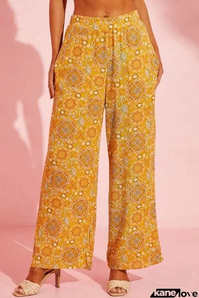 Pocketed Floral Wide Leg Pants