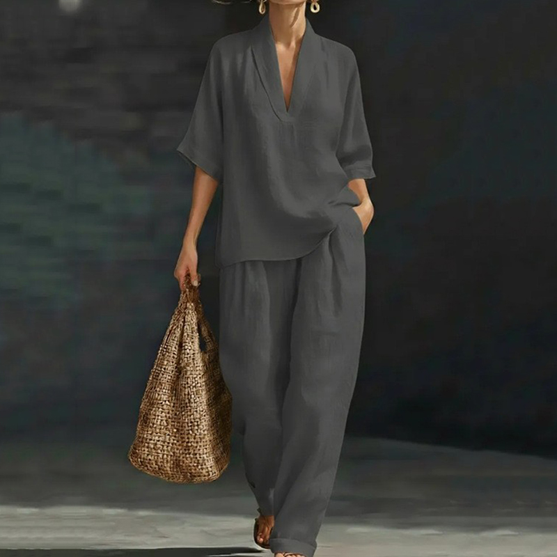 Women's Casual Cozy Minimalist Linen Two-piece Set wearshes