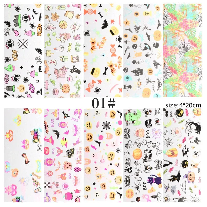 Nail Foils Flowers Nail Stickers Transfer Decals Sliders Christmas Halloween Print Nail Art Decorations DIY Tips Adhesive Wraps
