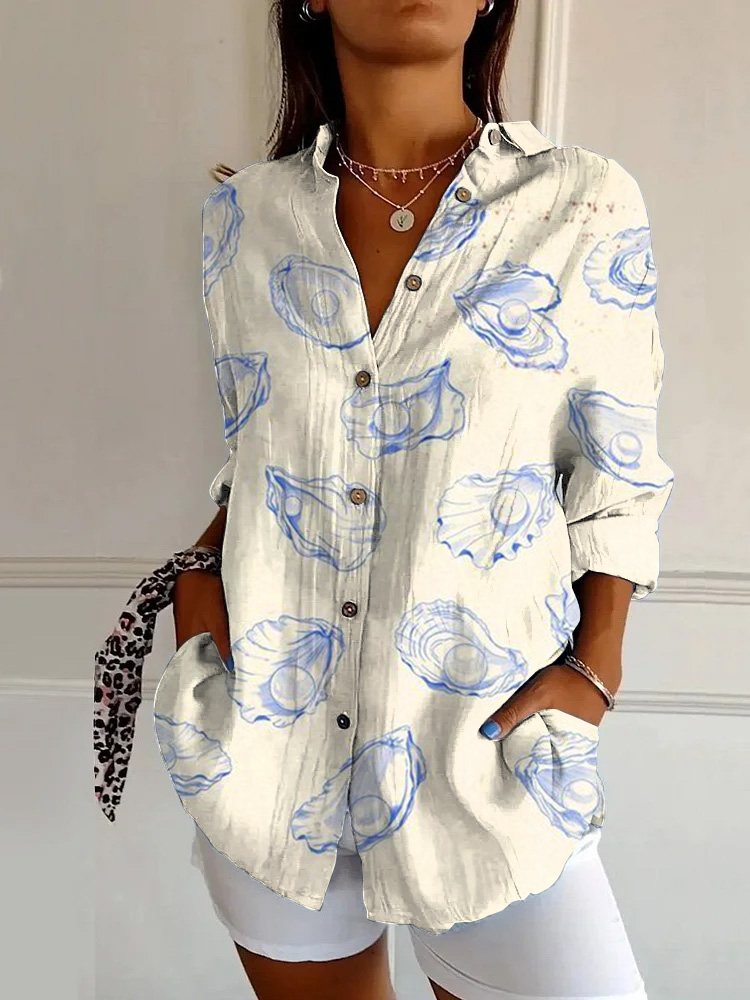 Oyster Print Casual Long Sleeve Shirt