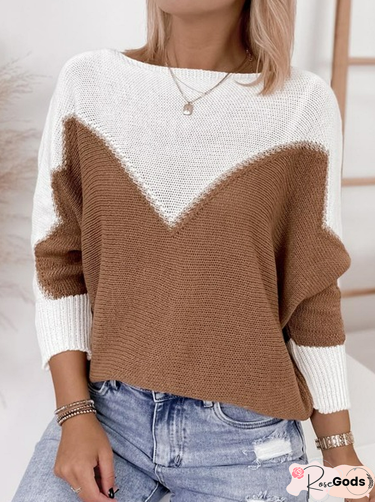 Contrast Panel Casual Loose Long Sleeve Sweater