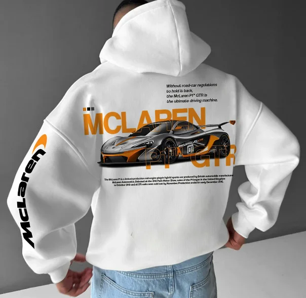 Vintage Hoodies Racing Car Print Hoodie Oversized Long Sleeved Hooded Pullover at Hiphopee