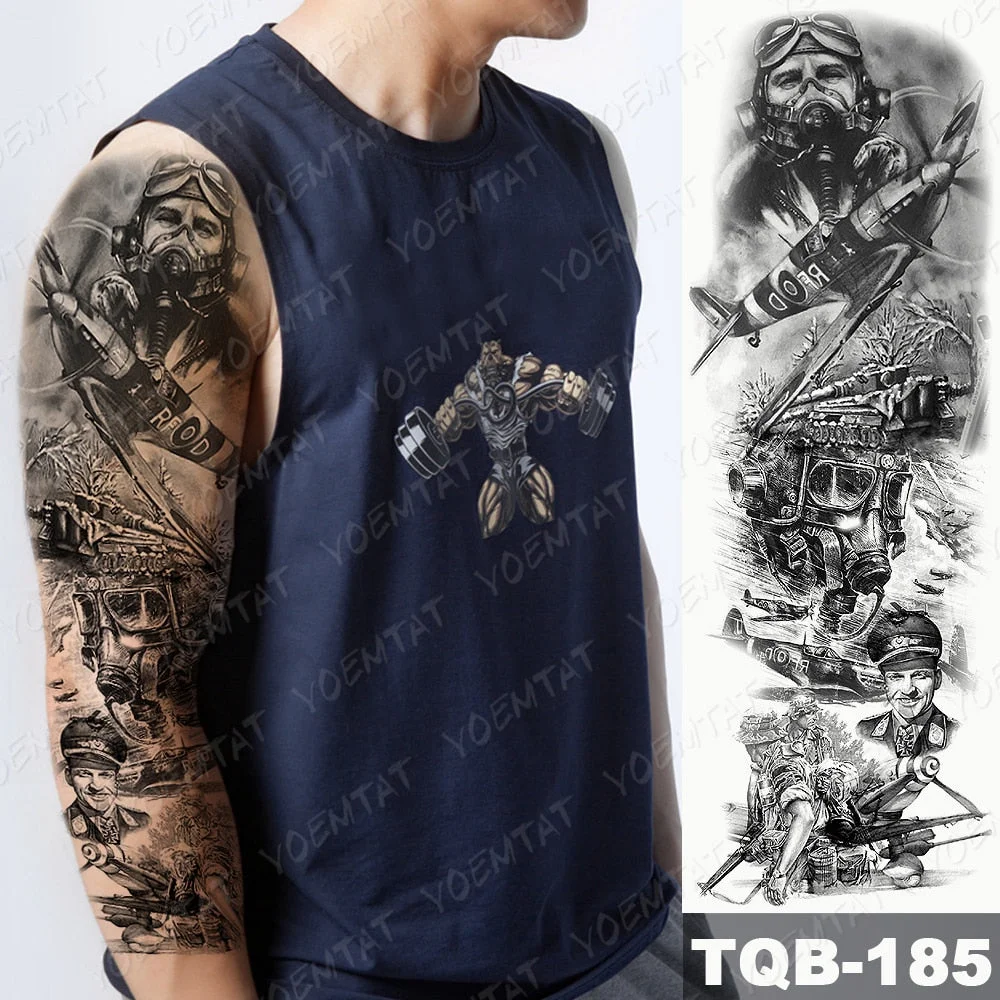 Large Arm Sleeve Waterproof Temporary Tattoo Sticker Lion Crown Gun Rose Wolf Tiger Animal Tattoos Women Men Body Art Fake Tatto